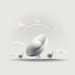 Satellite communication systems in modern technology digital art minimalist style simple shapes white background