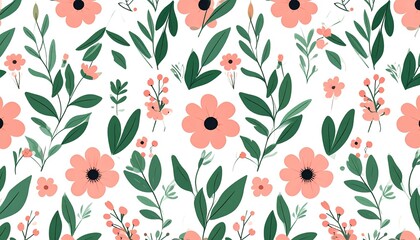 Elegant seamless floral pattern blossoms and leafy curves form a smooth floral background repeat.