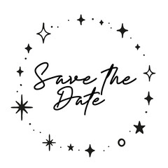 Save the date invitation card, circular frame of doodle stars
