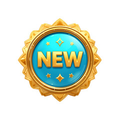 Fototapeta premium gold and blue NEW badge isolated on transparent background