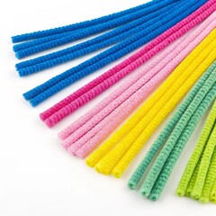Colorful Fuzzy Sticks Pipe Cleaner Crafting Materials on White, crafts , DIY