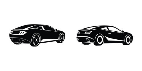 Concept Showing a Sleek Sports Car Cutting Through Air from the Rear Flat Silhouette on White Background
