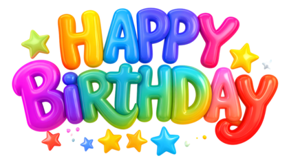 Colorful 3D Hand-Painted ‘Happy Birthday’ Text with Stars  PNG Isolated on Transparent Background PNG