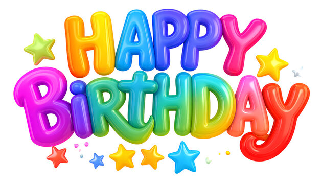 Colorful 3D Hand-Painted ‘Happy Birthday’ Text with Stars  PNG Isolated on Transparent Background PNG