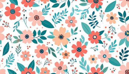 Vintage-style floral seamless with faded blooms and gentle leaf details.