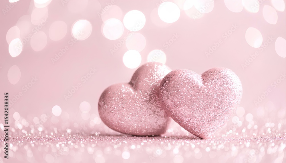 Poster pink hearts on a pink bokeh background with copy space