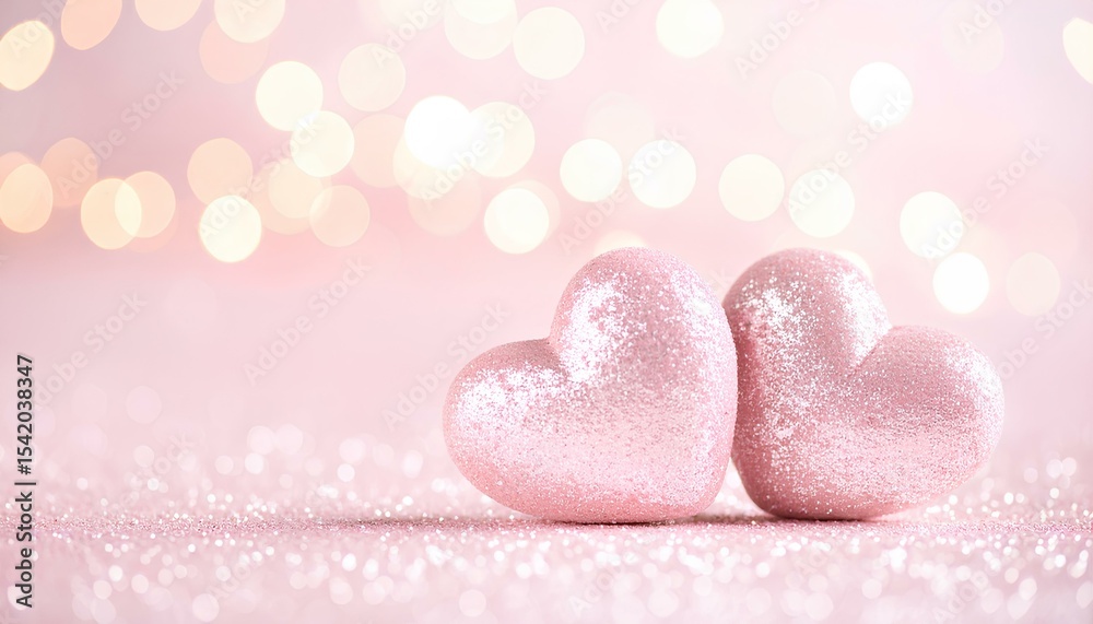 Poster pink hearts on a pink bokeh background with copy space