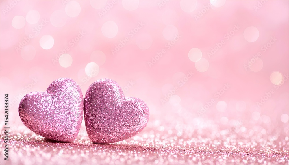 Poster pink hearts on a pink bokeh background with copy space