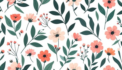 Nature-inspired seamless floral with hand-drawn flowers and vines for home decor.