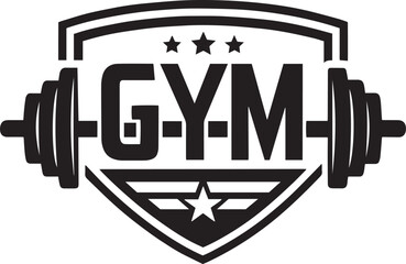 Minimalist Gym Logo with Barbell and Stars – Black and White Shield Design