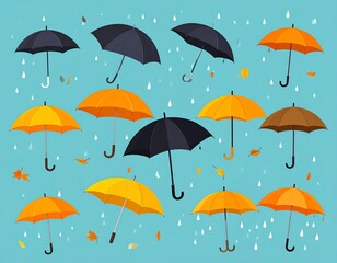 Minimal umbrella design with scattered raindrops in the background, perfect for rainy season graphics.