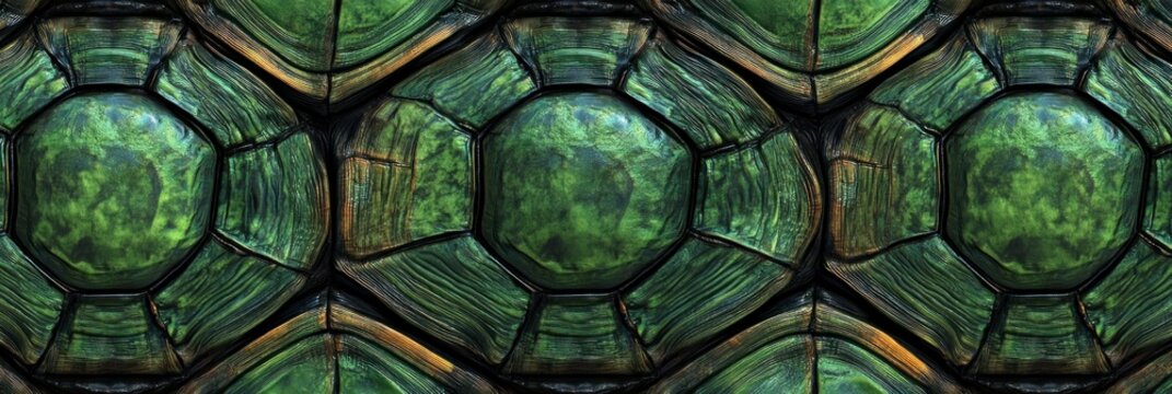 Turtle shell texture with copy space. Close-up turtle pattern. Reptile shell design. Turtle scales. Realistic turtle shell. Turtle design texture. Detailed turtle shell close-up. Wild Animal texture.