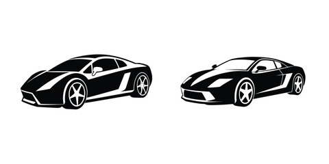 Simple artwork of an elegant sports car racing around corner Flat Silhouette on White Background