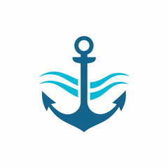 Anchor Wave Vector Logo Nautical Marine Symbol Design.