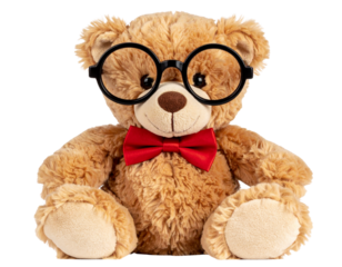 Teddy Bear with Round Glasses and Bow Tie, Nerdy Style, isolated on transparent background.