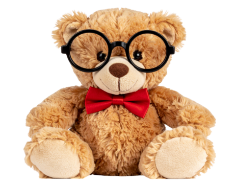 Teddy Bear with Round Glasses and Bow Tie, Nerdy Style, isolated on transparent background.