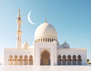 Majestic Mosque under a Crescent Moon Architectural Marvel of Islamic Design