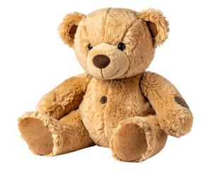 Obraz premium Vintage Style Teddy Bear with Patchwork Details, Side Angle, isolated on transparent background.