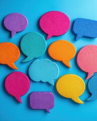 Colorful Speech Bubbles on a Vibrant Blue Background, Ideal for Communication and Social Media Themes