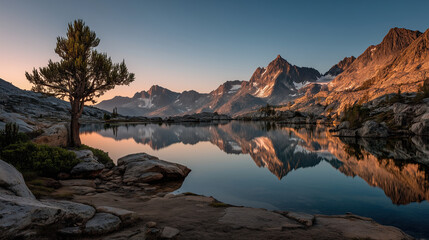 Serene mountain reflection at dawn sierra nevada nature photography