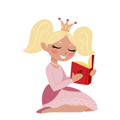 A little princess is reading a book. 