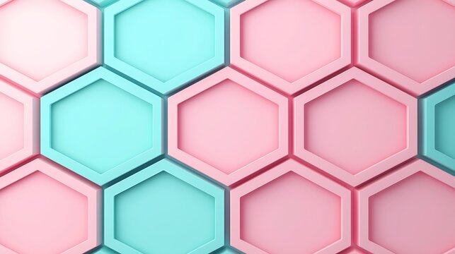 A seamless pattern of 3D hexagons in alternating pastel pink and blue shades creating a modern geometric abstract design. - Powered by Adobe