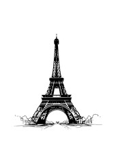 Obraz premium hand drawn eiffel tower illustration for poster and banner. engraving black and white Eiffel tower in France straight view .The eiffel tower is shown. 