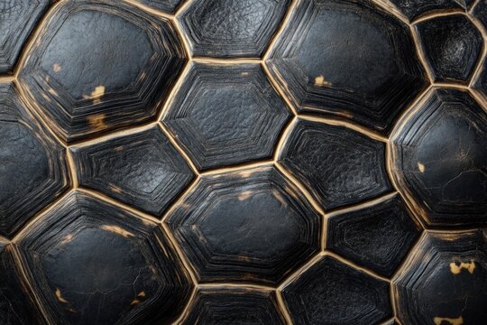 Turtle shell texture with copy space. Close-up turtle pattern. Reptile shell design. Turtle scales. Realistic turtle shell. Turtle design texture. Detailed turtle shell close-up. Wild Animal texture.