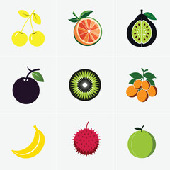 Vibrant Fruit Icons A Collection of Colorful and Delicious Fruit Illustrations