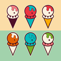 Ice Cream Cone Logo with Scoop Icon on White Background, Sweet Dessert Branding, Frozen Treats, Dessert Shop Identity, Colorful Food Vector Illustration
