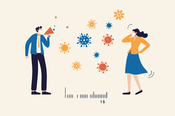 Social distancing, keep distance in public society people to protect from COVID-19 coronavirus outbreak spreading concept, businessman and woman keep distance away in the meeting with virus pathogens