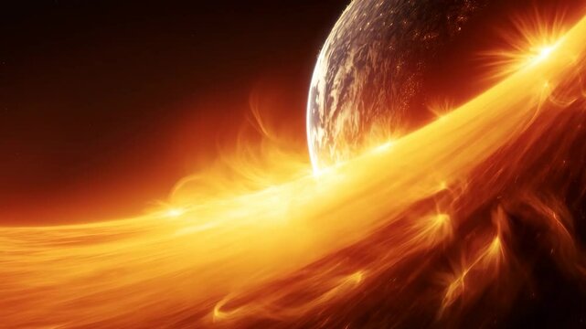 Sun solar flare with earth in space.global warming