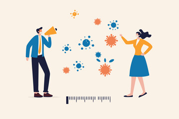 Social distancing, keep distance in public society people to protect from COVID-19 coronavirus outbreak spreading concept, businessman and woman keep distance away in the meeting with virus pathogens