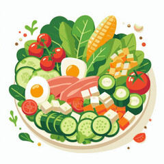 A vibrant illustrative bowl filled with fresh colorful salad ingredients