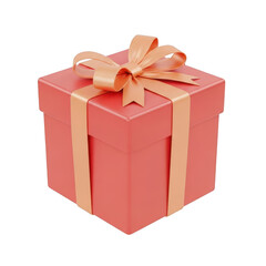 Obraz premium Coral gift box with peach ribbon and bow
