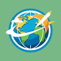 Travel Agency Globe and Plane Logo Icon on White Background, Tourism Branding, Vacation Planning, Adventure Travel, Trip Services, Vector Illustration