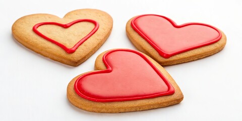 Obraz premium Heart Cookies with Red Icing on White, Valentines Day ,Sweet Treat