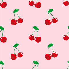 Seamless red cherry pattern design, flat cherry pattern template vector.