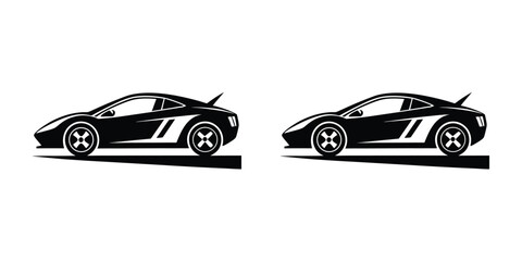 Creative Silhouette of a Sleek Sports Car Gliding Along the Highway Isolated on White Background