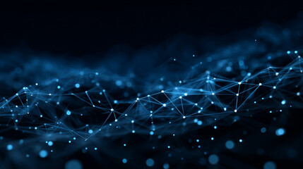 Digital technology futuristic internet network connection dark black background, blue abstract cyber information communication, Ai big data science, innovation future tech, line illustration vector 3d