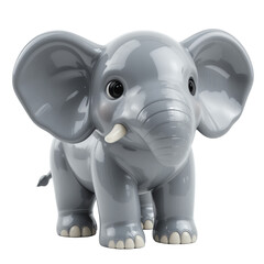 A 3D Blender-style elephant figurine with a chunky, rounded body and a glossy plastic finish