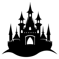 Obraz premium Castle with towers logo icon illustration for medieval fantasy and dreamy landscape