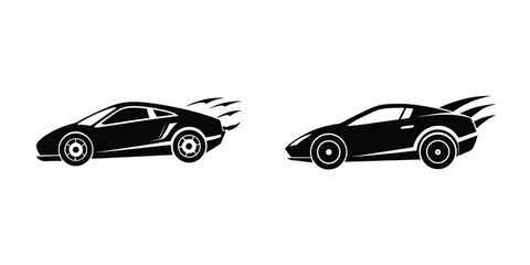 Dynamic Silhouette of a Sleek Sports Car Launching at a Racing Angle on White Background