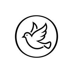 Black Line Art Dove Flying Circle White Background Handmade Muertos Design Element Symbol Peace Spiritual