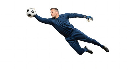 Goalkeeper in Action Leap Save Isolated on White background