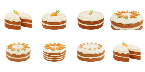 Delectable Carrot Cakes Arrayed: An array of carrot cakes, each adorned with creamy frosting and carrot garnishes, offers a glimpse of indulgence and culinary creativity.