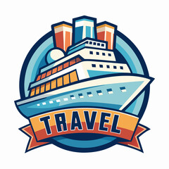 Obraz premium Travel cruise ship logo isolated on white background, modern illustration representing maritime travel, luxury cruises, vacation, tourism, nautical adventure, and professional branding.