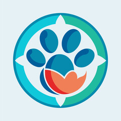 Veterinary pet paw logo isolated on white background, modern illustration representing animal care, veterinary services, pets, healthcare, and professional pet branding concepts.