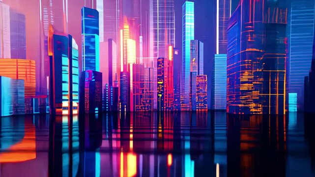 The Future Concept Cities Built From Colorful Light, Technology Background.
