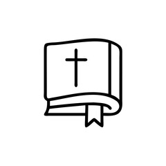 Black Line Drawing Open Book Holy Bible Cross Bookmark Religious Symbol Handmade Muertos Icon Design Element